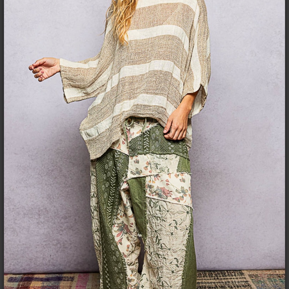 💕POL Women’s Linen Striped Knit Top - Beige & Cream - Picture 6 of 7